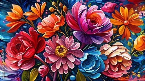 Oil painting of flowers. Abstract art background. Colorful flowers. Beautiful floral background.