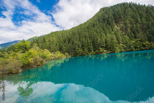 Blue lake in Jiuzhaigou Valley, Sichuan, China