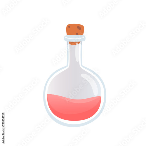 Laboratory glass beaker vector illustration. Lab chemistry test. Flask with liquid reagent. Cartoon 3D glassware tube. Medical and chemical equipment. Scientific experiment and research