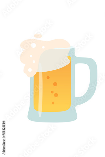 Glass of lager beer with foam vector illustration. Cartoon cold summer gold men drink isolated on white background. Celebration with toasts and cheers. Party, football time. Friends in pub, bar