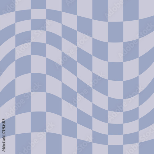 Seamless checker pattern vector illustration. Blue and grey wavy chess board. Abstract checkered checkerboard for game. Grid geometric square shape. Race flag. Retro mosaic floor