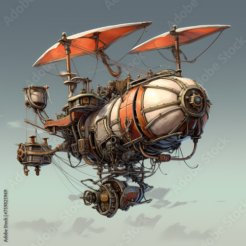 Steampunk-inspired flying machine.