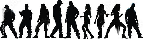 Hip Hop Dancers Silhouettes,Vector illustration. Hip hop dancer silhouette,juzz funk or street dance vector silhouette,Big set of poses,house dance lettering Dance on white background,
