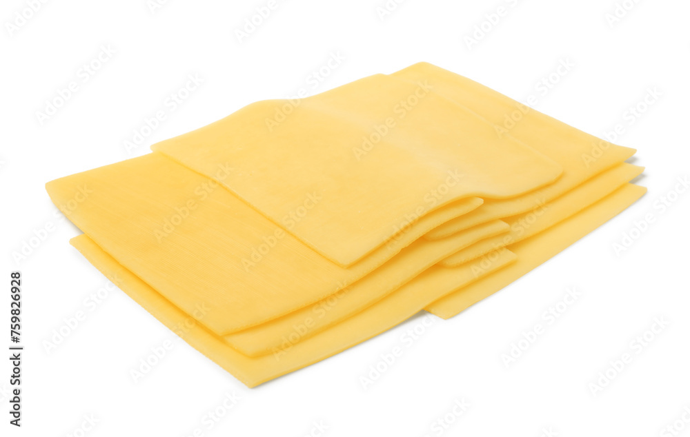 Slices of tasty fresh cheese isolated on white Slices of tasty fresh cheese isolated on white