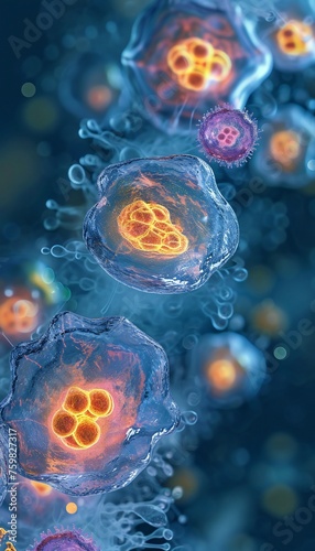 3D Illustration of Microscopic Cells Detail