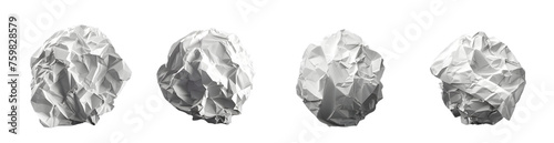 3 different crumpled paper balls, vector illustration on a transparent
