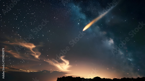 A flamboyant comet streaks across the night sky photo
