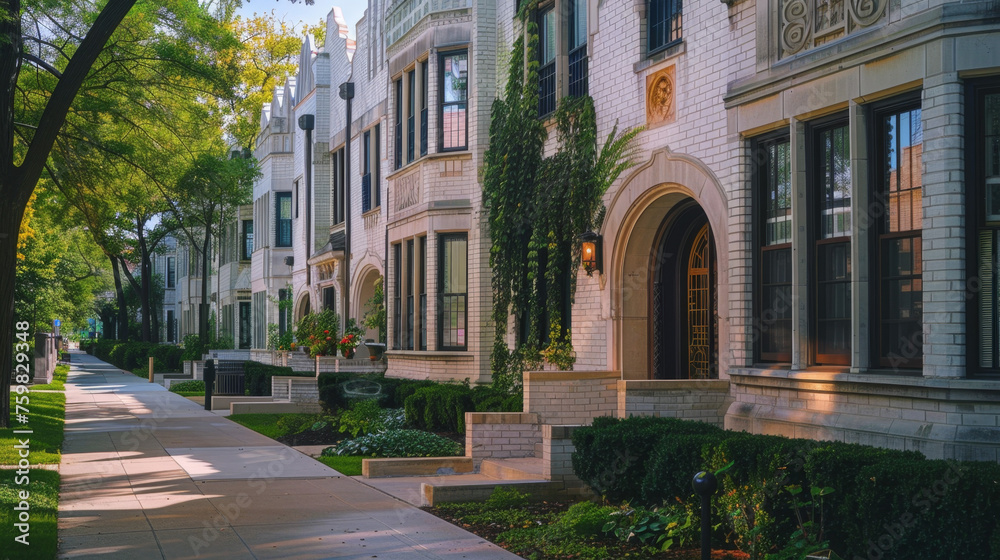 Crimson and Azure Townhouses with Art Deco Style in Chicago Gen AI Crimson and Azure Townhouses with Art Deco Style in Chicago Gen AI