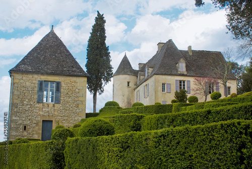 Buxus sempevirens, Buis,  Les jardins suspendus, chateau de Marqueyssac, 24, Dordogne, France photo