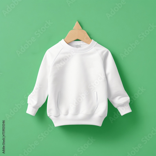 Cute Realistic Front Blank White Baby Sweatshirt Clothing Apparel Mockup Template.Kid Child Cotton Infant Garment Fashion Sweatshirt Fabric Product Branding Design