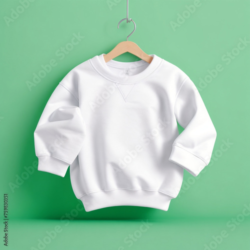 Cute Realistic Front Blank White Baby Sweatshirt Clothing Apparel Mockup Template.Kid Child Cotton Infant Garment Fashion Sweatshirt Fabric Product Branding Design