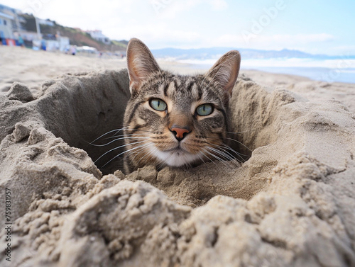Kot w piasku na plaży