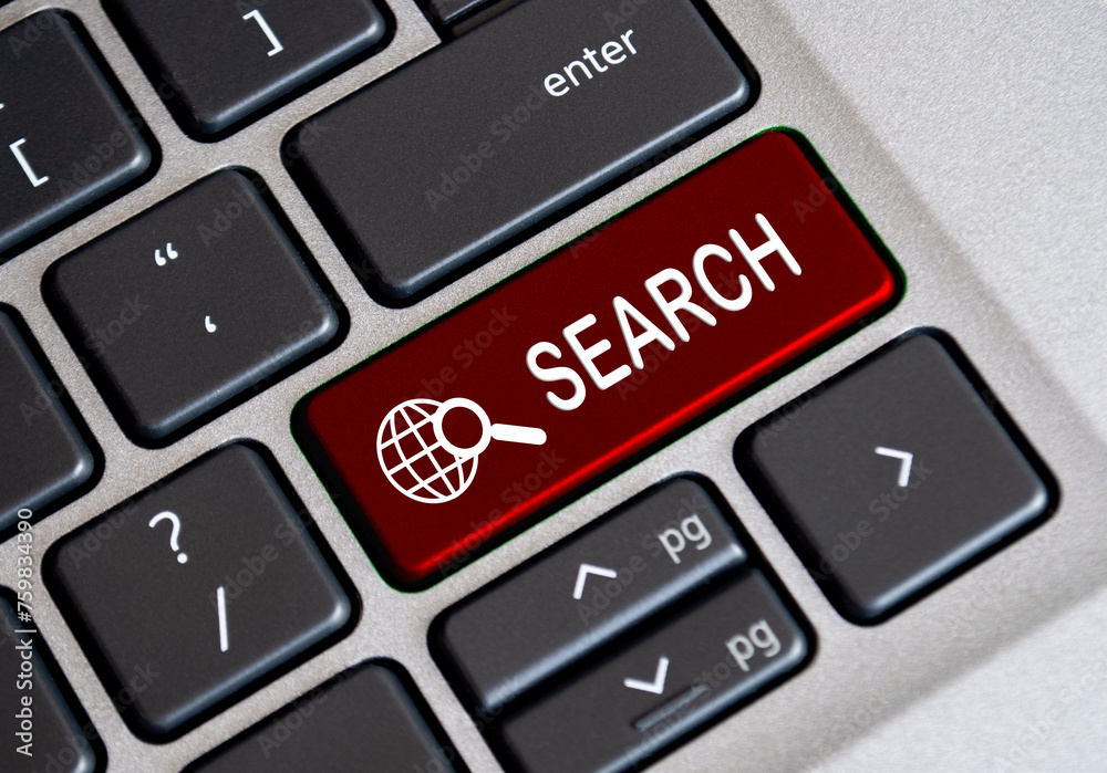 Search word on red keyboard button. Searching or talent search concept Search word on red keyboard button. Searching or talent search concept