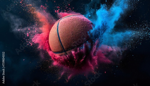 Dynamic basketball in motion vibrant powder explosion