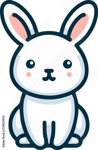 This heartwarming illustration features an adorable white cartoon bunny with pink inner ears, looking forward with a gentle gaze.