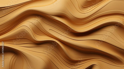 Abstract organic brown wavy 3D lines wallpaper background. Generative AI.
