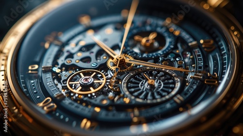 Close-up of the complex inner workings of a luxury watch showcasing precision and craftsmanship. photo