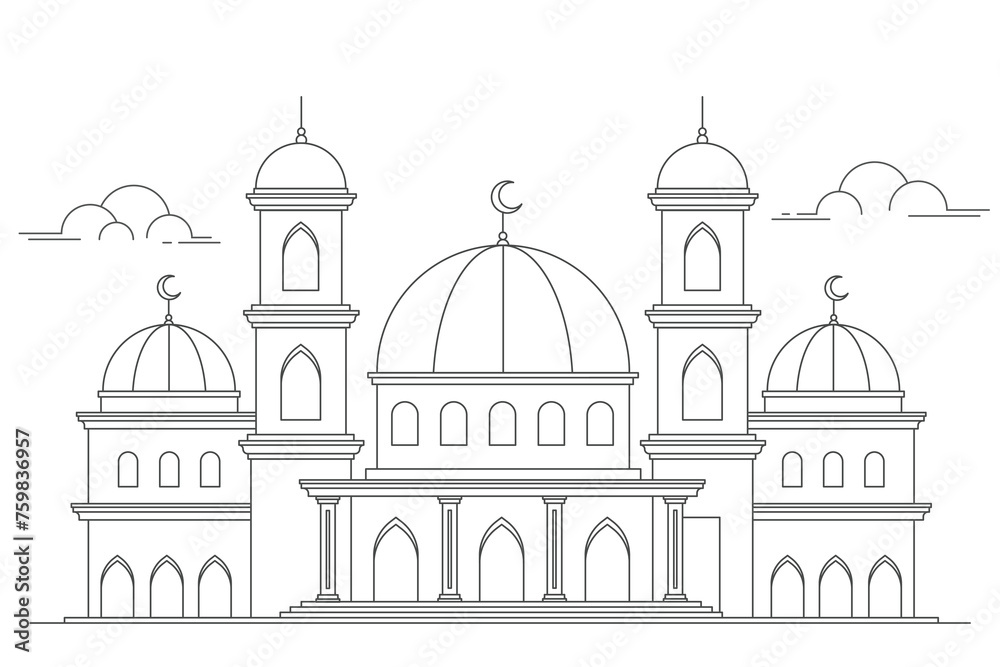 Islamic mosque minimal line design illustration