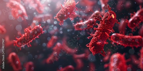 Exploring red bacteria in a detailed D rendering with space for text. Concept Red Bacteria, Detailed Rendering, Science Illustration, Text Space