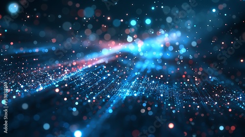 Dots and lines penetrate upward through particle trajectory network technology and speed sense background
