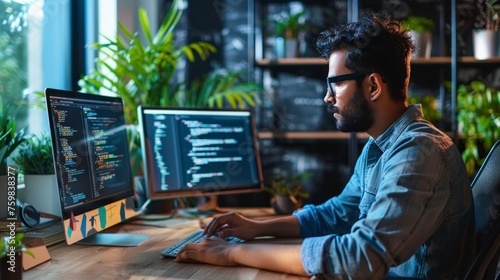 intellectual man working on the computer,trading