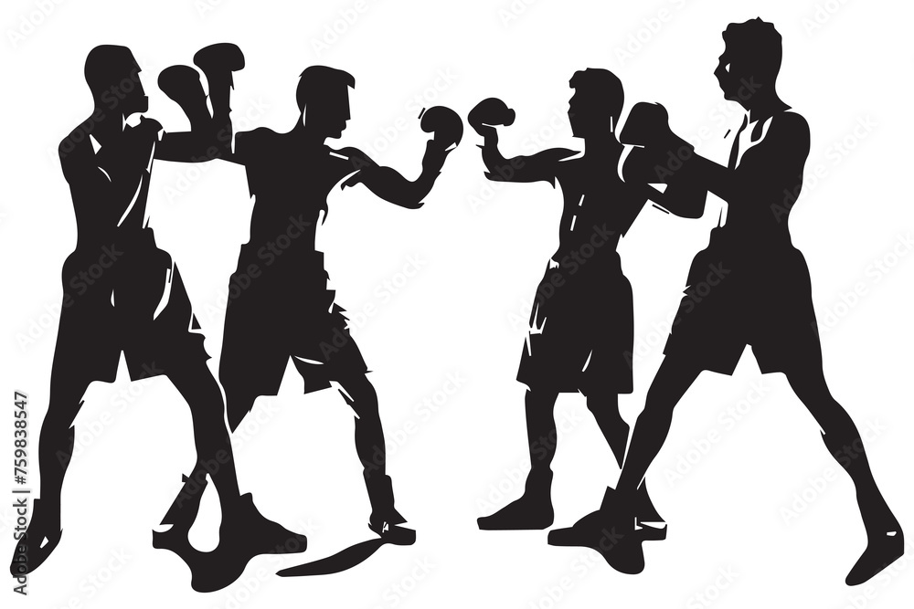 Boxing Black Silhouettes of Three Man