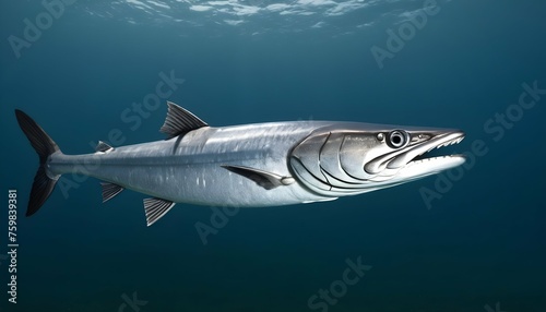 A Sleek Silver Barracuda Hunting In The Depths Of