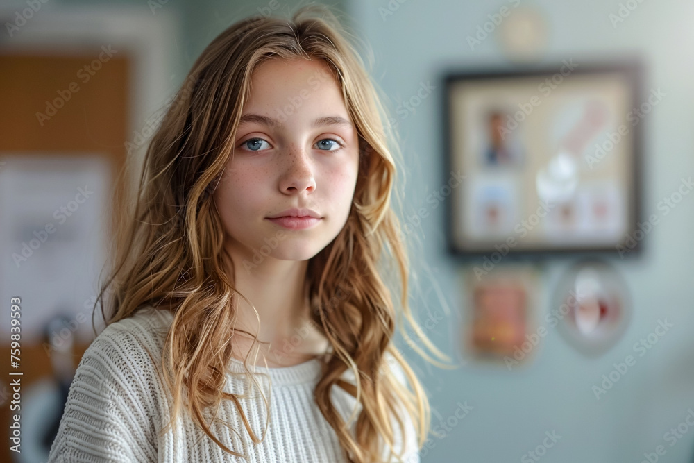 Adolescent patient, doctor's office visit, healthcare examination, teenage girl. Adolescent patient, doctor's office visit, healthcare examination, teenage girl.