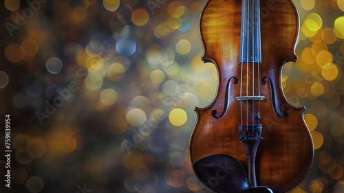 Violin solo spotlight with bokeh lights for a musical concert performance