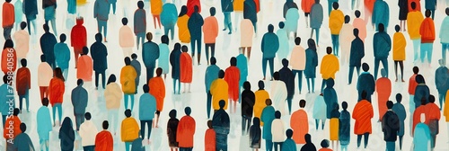 Abstract painting of diverse crowd people profiles