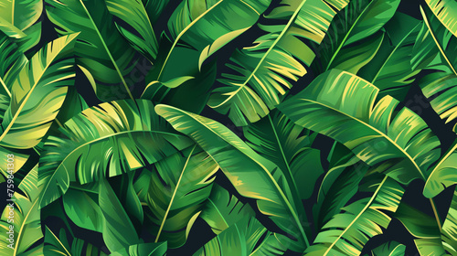 Palm frond. Tropical leaves seamless pattern. Banana leaf background, Generative AI.