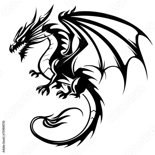 Flying Dragon Black Vector Illustration