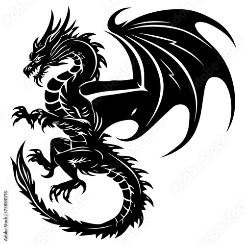 Flying Dragon Black Vector Illustration