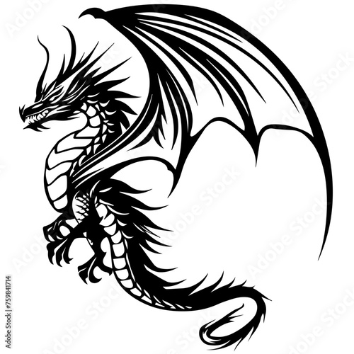 Flying Dragon Black Vector Illustration