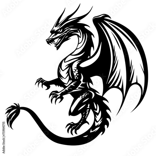 Flying Dragon Black Vector Illustration