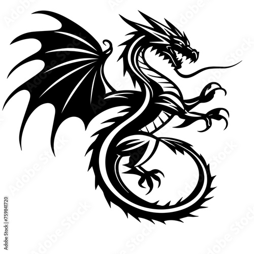 Flying Dragon Black Vector Illustration