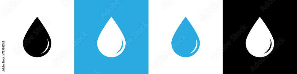 Water drop shape. Blue water drops set. Water or oil drop. Flat style Isolated on white background Water drop shape. Blue water drops set. Water or oil drop. Flat style Isolated on white background