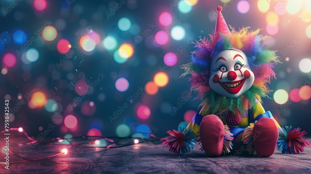 Fototapeta premium A colorful clown toy amidst a vibrant bokeh backdrop
