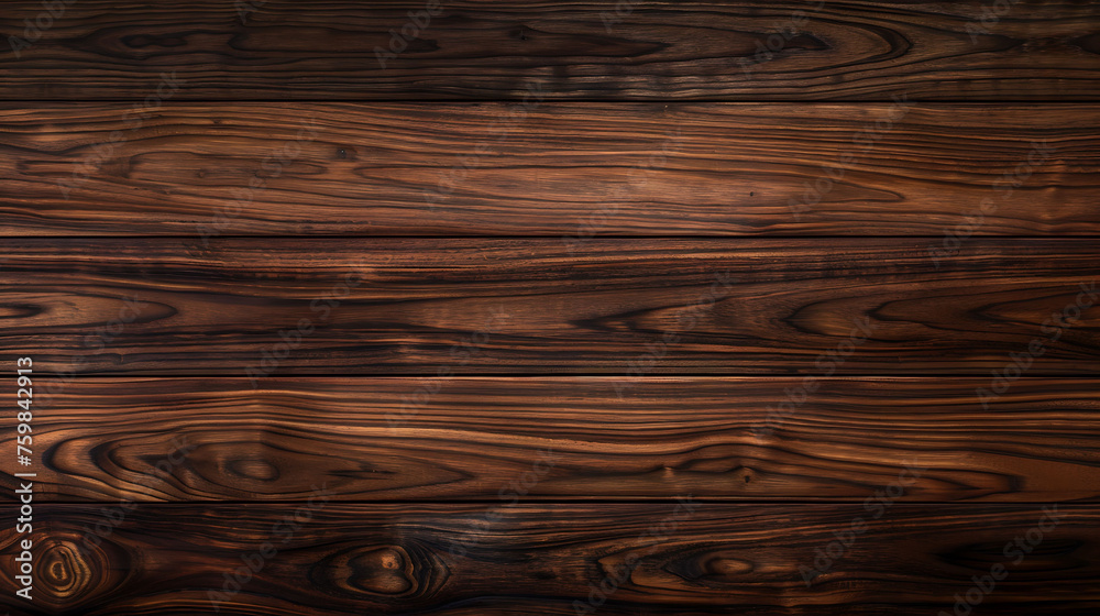 texture, Luxurious dark walnut wood plank texture. Elegant dark brown wooden background with prominent grain and copy space. High-end material for interior design and sophisticated decor concept.