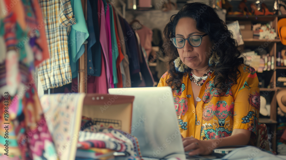 Fototapeta premium Boutique owner working on a laptop