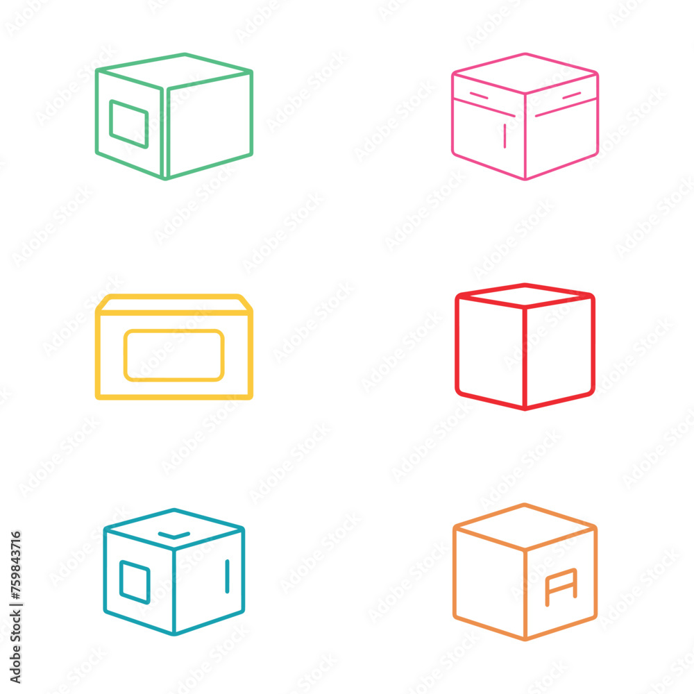 Box icon set. Collection of colorful box vector icons on white background. Flat icon