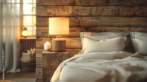 Cozy Rustic Bedroom Interior with Warm Light