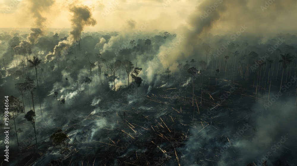 Capture the stark reality of our planet in distress, where pollution, deforestation, and the climate crisis converge, urging immediate action for survival high resolution DSLR - obrazy, fototapety, plakaty 