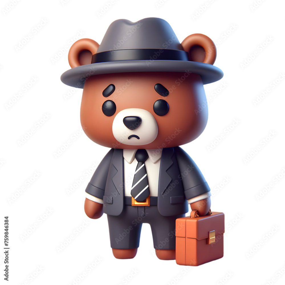 3D Flat Icon Bear with poor suit in stock market concept with white background and isolated cute style 3D Flat Icon Bear with poor suit in stock market concept with white background and isolated cute style