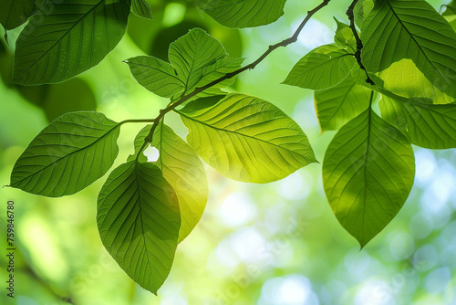 Vibrant Spring Leaves Background with Fresh Green Foliage Under Sunlight