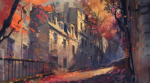 Illustration of street and city atmosphere in Paris, France in the past. © Aisyaqilumar