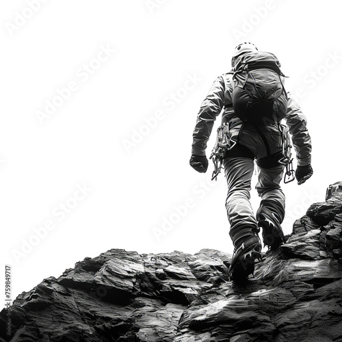 Man Hiking Up Mountain. Transparent PNG Background © LUPACO PNG