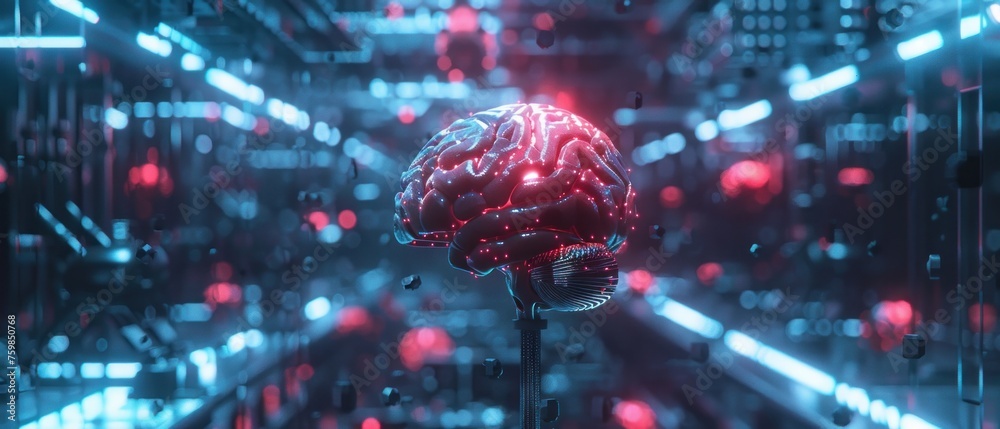 Step into a reality where mind-controlled devices, powered by brain-computer interfaces, redefine human potential through neural technology octane render - obrazy, fototapety, plakaty 