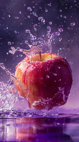 Fresh red apple splash in water © nan