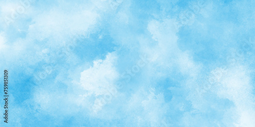  Hand painted watercolor shades sky clouds, Bright blue cloudy sky vector illustration, Abstract shinny winter seasonal natural cloudy blue sky background.